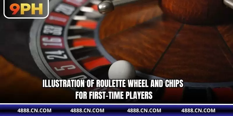 Illustration of Roulette wheel and chips for first-time players