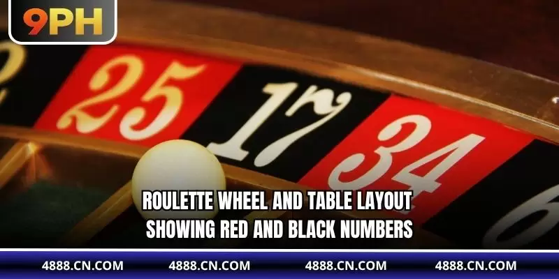 Roulette wheel and table layout showing red and black numbers