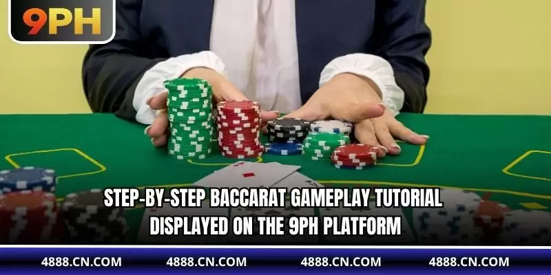 Step-by-step Baccarat gameplay tutorial displayed on the 9PH platform